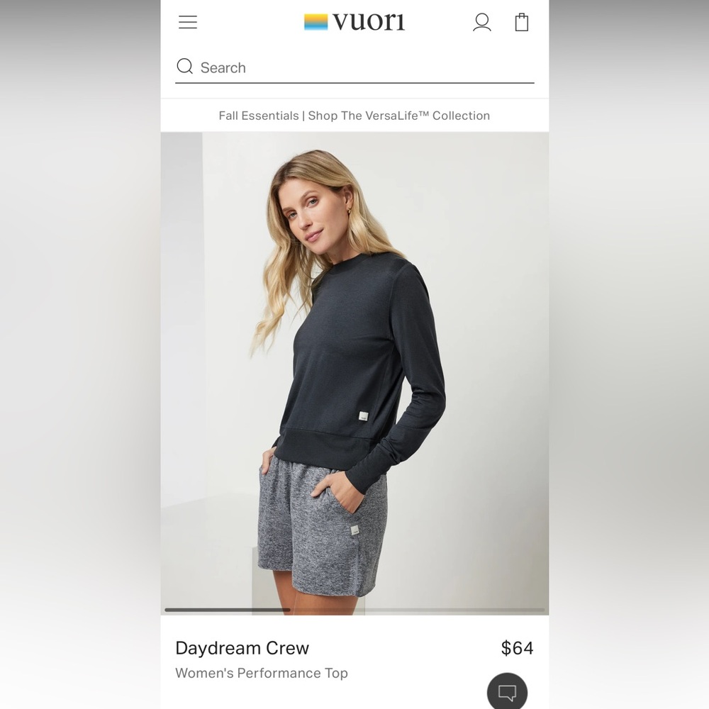 Vuori women’s Daydream Crew Top XS black heather